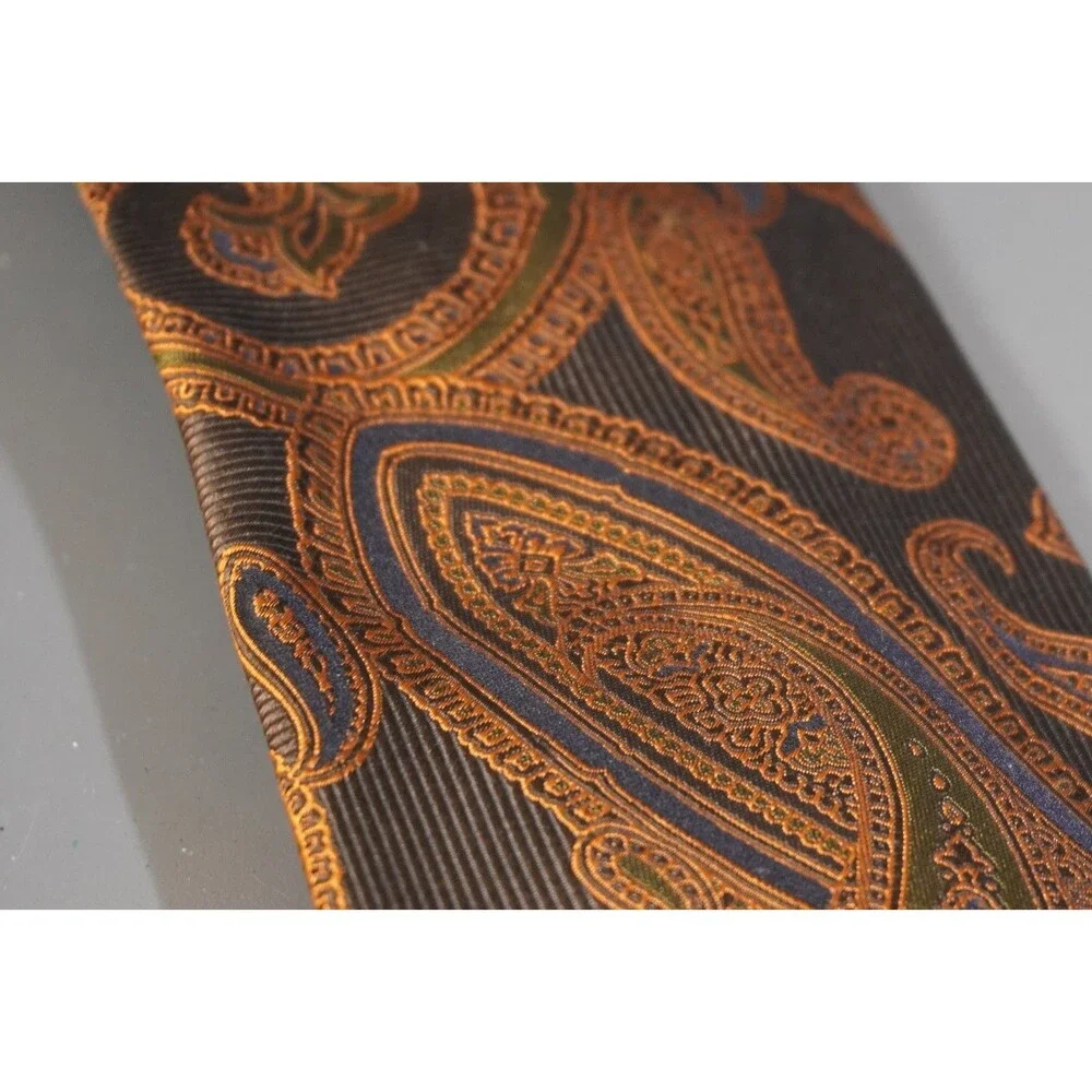 Banana Republic Men Tie 100% Silk Paisley Rust Orange Brown Copper Made in Italy